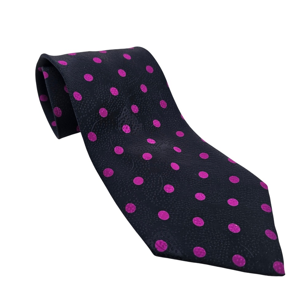 Brioni Silk Jacquard Tie Black Magenta Polka Dot Made in Italy‎ Luxury Designer